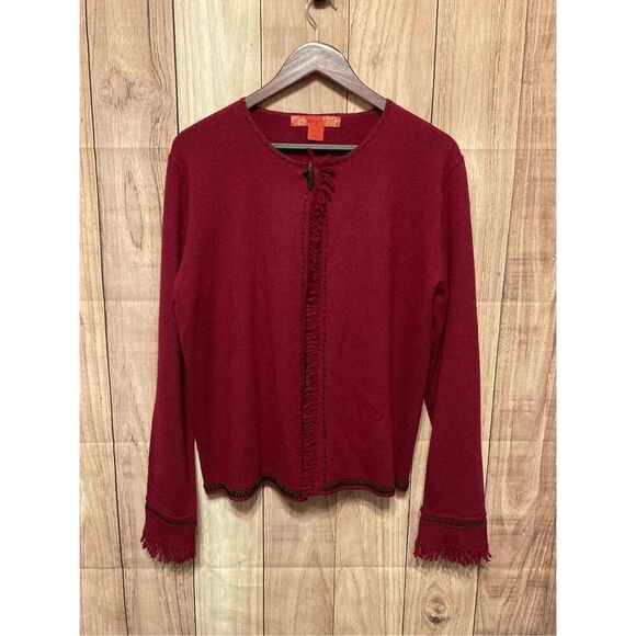 Sweaters - Skyr Large red wool cardigan black detail button